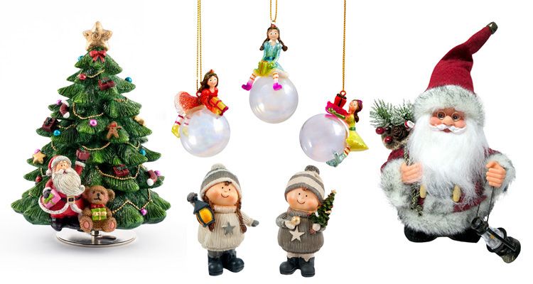 árbol figuras bolas y Papá Noel