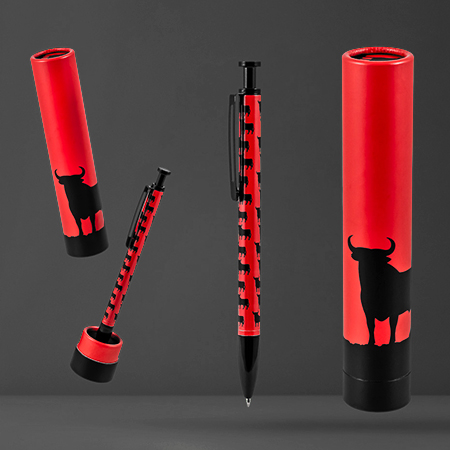 Bolígrafo toro negro fondo rojo Osborne